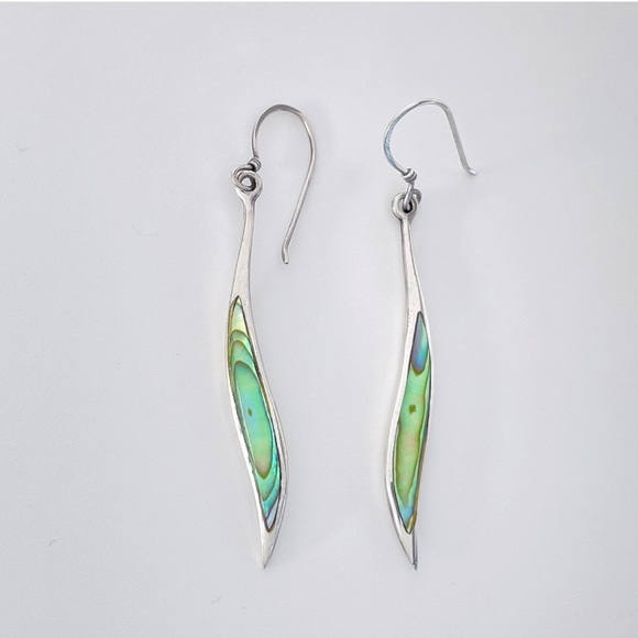 Silver Abalone Paua Shell Wave Drop Earrings Sterling 925 - Picture 3 of 3
